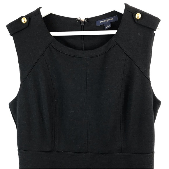 Banana Republic Black Sheath Dress, Ponte Knit with Gold Buttons, SZ 4 - Picture 3 of 9